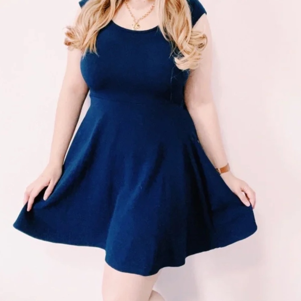 Blue A-line Scoop Neck Fit and Flare Mini Dress Large
